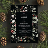 Elegant Winter Watercolor Grüne Schwarze Hochzeit Einladung