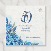 Elegant Winter White Blue Blumen 50. Geburtstag Geschenkanhänger (Rückseite)