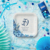 Elegant Winter White Blue Blumen 50. Geburtstag Pappteller (Party)