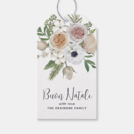Elegant Winter White Floral Buon Natale Geschenket Geschenkanhänger