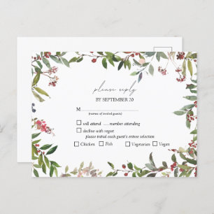 Elegant Winter Wildblume Berry Wedding RSVP Einladungspostkarte