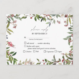Elegant Winter Wildblume Berry Wedding RSVP Einladungspostkarte