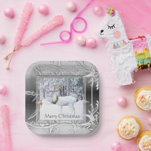 Elegant Winter Wonderland Christmas Deer Pappteller (Party)
