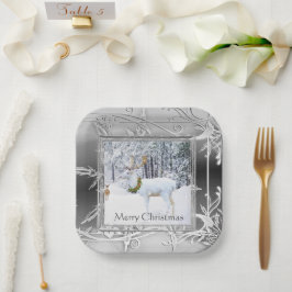 Elegant Winter Wonderland Christmas Deer Pappteller