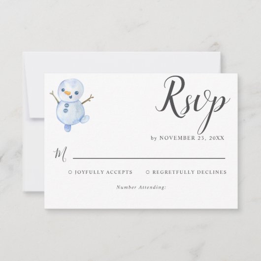 Elegant Winter Wonderland Snowboardfahren Hochzeit RSVP Karte (Vorderseite)