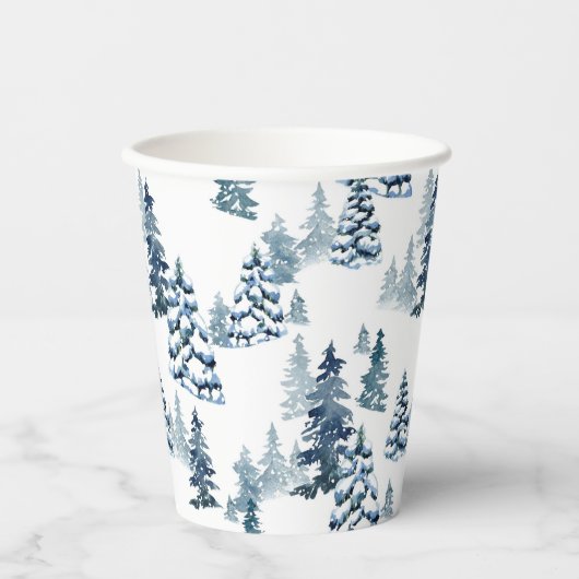 Elegant Winter Woodland Snowy Fir Forest Weihnacht Pappbecher (Vorderseite)