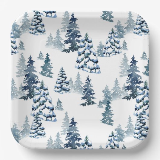 Elegant Winter Woodland Snowy Fir Forest Weihnacht Pappteller (Vorderseite)