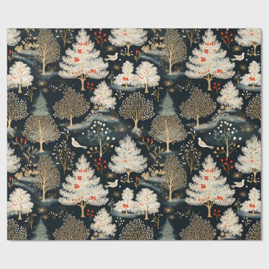Elegant Winter Woodland Weihnachten Geschenkpapier (Flach)
