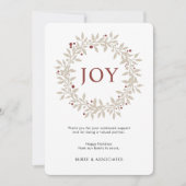 Elegant Winter Wreath JOY Business Feiertagskarte (Vorderseite)
