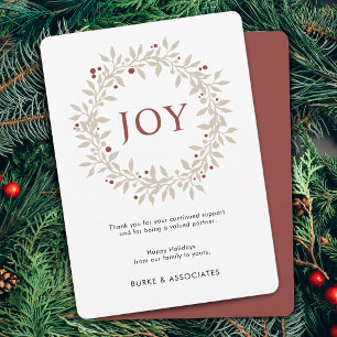 Elegant Winter Wreath JOY Business Feiertagskarte