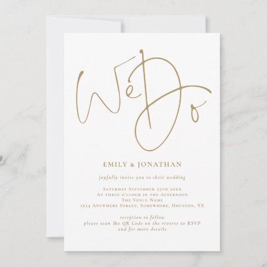Elegant Wir machen Gold Script QR Code Hochzeit Einladung (Vorderseite)