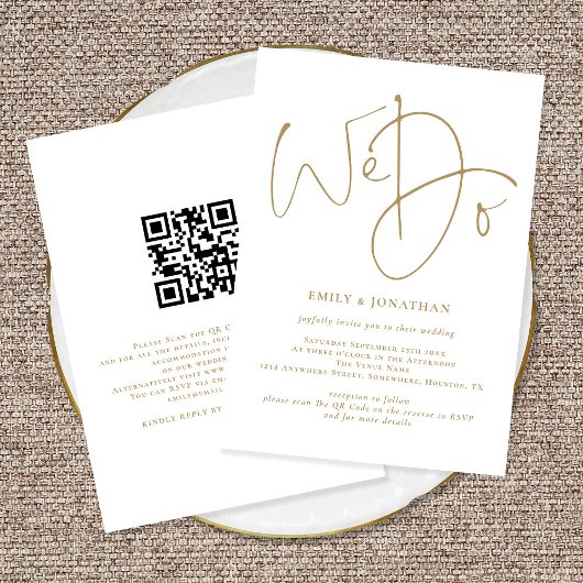 Elegant Wir machen Gold Script QR Code Hochzeit Einladung