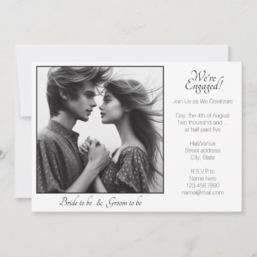 Elegant Wir sind Verlobt Gerahmtes Foto Schwarz un Ankündigung (Vorderseite)