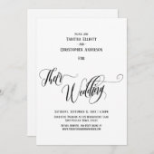 Elegant wirbelnde Kalligrafie ihre einfache Hochze Einladung (Vorne/Hinten)