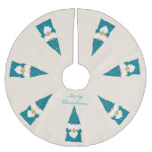 Elegant Wise Blue Christmas Gnomes über Elfenbein Polyester Weihnachtsbaumdecke (Vorderseite)