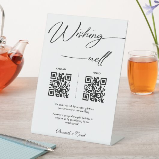 Elegant Wishing Well Honeymoon QR Code Wedding Sockelschild (In Situ)
