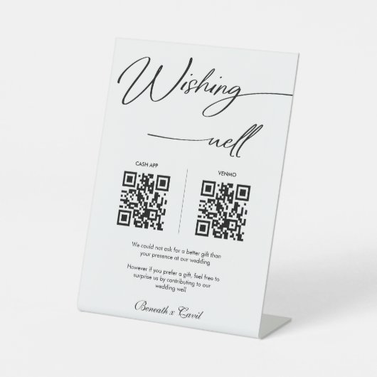 Elegant Wishing Well Honeymoon QR Code Wedding Sockelschild (Vorderseite)