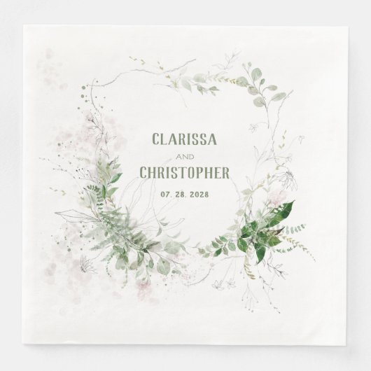 Elegant Wispy Blush & Greenery Wreath Serviette (Vorderseite)