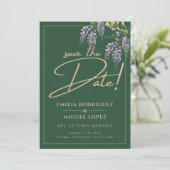 Elegant WISTERIA Gold Green SAVE THE DATE Einladung (Stehend Vorderseite)