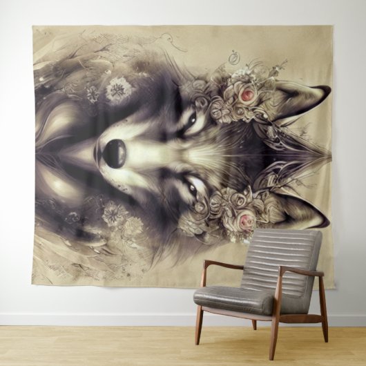 Elegant Wolf Tapestry Wandteppich (Beispiel (Horizontal))