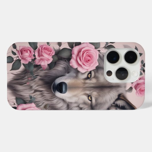 Elegant Wolf und Rose iPhone 15 Pro Fall Case-Mate iPhone Hülle (Rückseite (Horizontal))