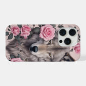 Elegant Wolf und Rose iPhone 15 Pro Fall Hülle (Rückseite (Horizontal))