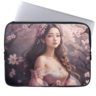 Elegant Woman Amidst Blooming Cherry Blosso Laptopschutzhülle
