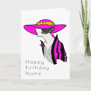 Elegant Woman Brimmed Hat Art Deco Geburtstag Karte