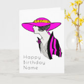 Elegant Woman Brimmed Hat Art Deco Geburtstag Karte (Gelbe Blume)