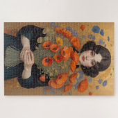 Elegant Woman Holding Bouquet von Mohnblumen Blume Puzzle (Horizontal)