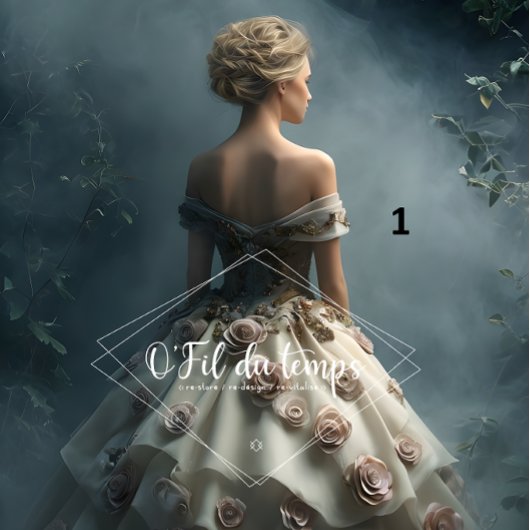 Elegant Woman in Opulent Ball Gown Seidenpapier