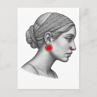 Elegant Woman Portrait with Red Accents  Postkarte