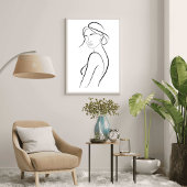 Elegant Woman with Hat Minimalist Line Art Poster