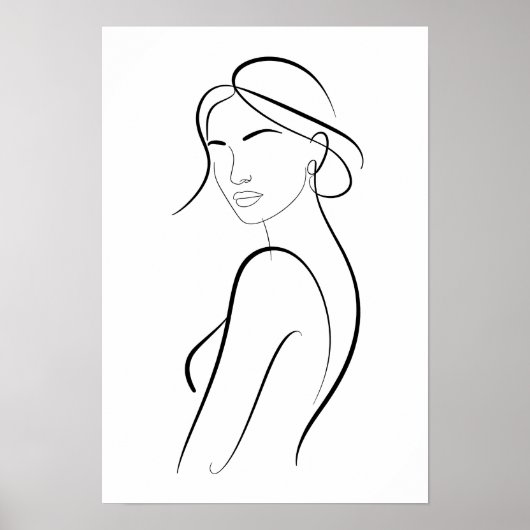 Elegant Woman with Hat Minimalist Line Art Poster (Vorne)