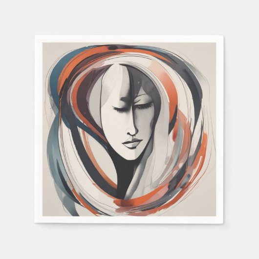 Elegant Woman's Face Brown Blue Papier Servietten (Vorderseite)