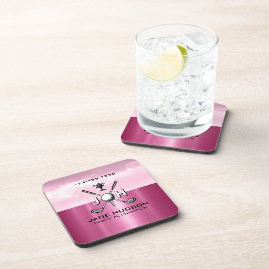 Elegant Women Custom Golf Monogram Design Getränkeuntersetzer (Rechte Seite)