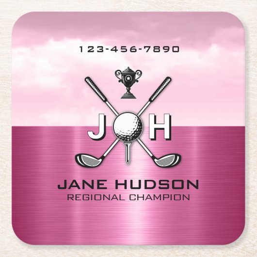 Elegant Women Custom Golf Monogram Design Rechteckiger Pappuntersetzer (Vorderseite)