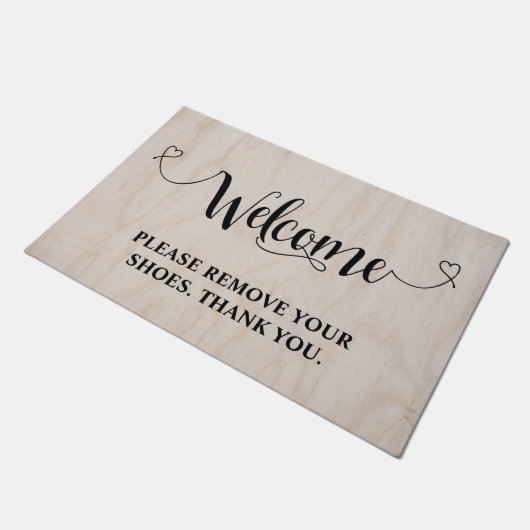 Elegant Wood Welcome Zuhause Bitte entfernen Sie I Fußmatte (Schrägansicht)