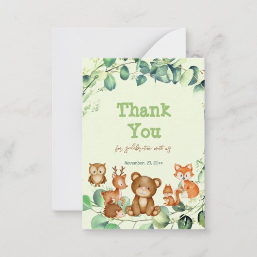 Elegant Woodland Animals Greenery Eucalyptus Mitteilungskarte (Vorderseite)