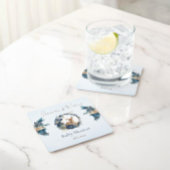 Elegant Woodland Baby Shower Deer Blue Gold Floral Rechteckiger Pappuntersetzer