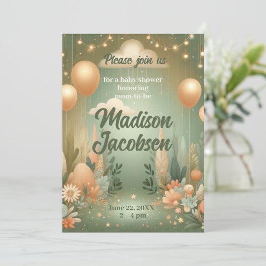 Elegant Woodland Baby Shower Einladung (Stehend Vorderseite)