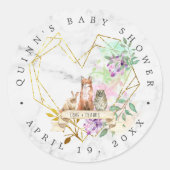 Elegant Woodland Baby Shower Fevor Runder Aufkleber (Vorderseite)
