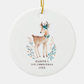 Elegant Woodland Deer Baby First Christmas Custom Keramik Ornament (Vorne)