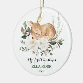Elegant Woodland Deer Baby First Christmas Keramik Ornament (Links)