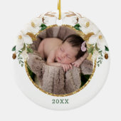 Elegant Woodland Deer Baby First Christmas Keramik Ornament (Hinten)