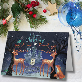 Elegant Woodland Deer Christmas | Forest Scene Feiertagskarte