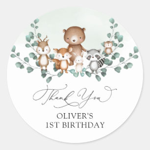 Elegant Woodland Eucalyptus Greenery Baby Animals Runder Aufkleber