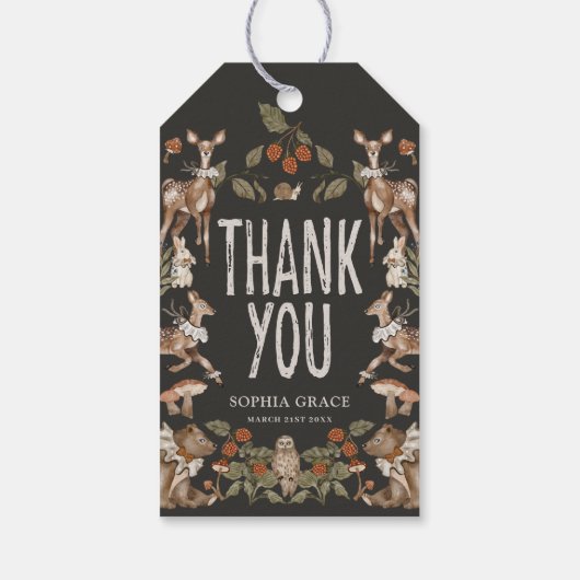 Elegant Woodland Forest Baby Shower Vielen Dank Geschenkanhänger (Rückseite)