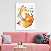Elegant Woodland Fox Botanische Grünflächen Blätte Leinwanddruck (Insitu (Wohnzimmer))