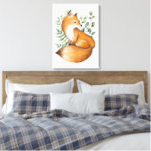 Elegant Woodland Fox Botanische Grünflächen Blätte Leinwanddruck (Insitu (Schlafzimmer))